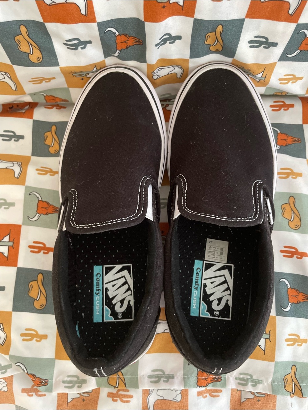 Vans ComfyCUSH Black Slip-On Canvas Sneakers with White Trim